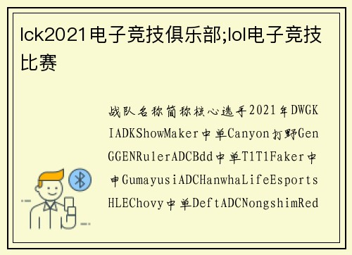 lck2021电子竞技俱乐部;lol电子竞技比赛